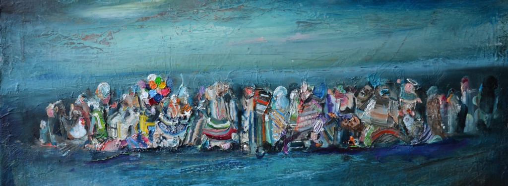 credits to Stefano Bosis, migrants' night, oil on canvas, 2017